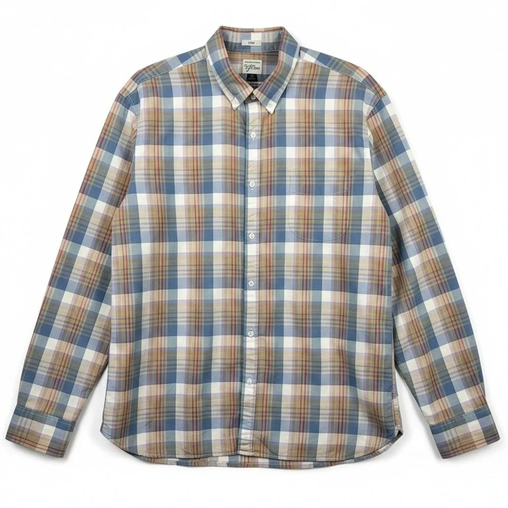 J Crew Shirt Men's XL Slim Fit Plaid Long Sleeve Button‎ Down 100% Cotton